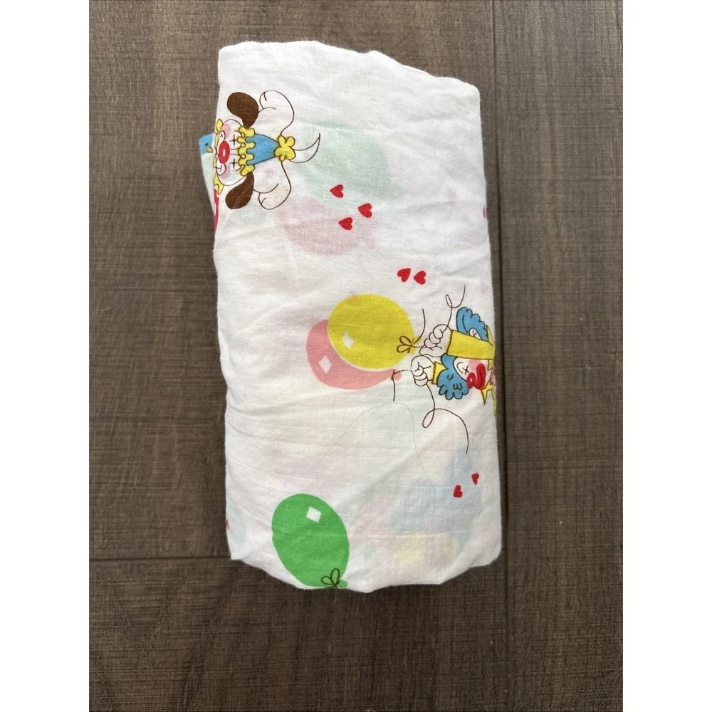 Vintage 80s Rainbow Whimsical‎ Clown Circus Crib Sheet 1985 Kendall Co.